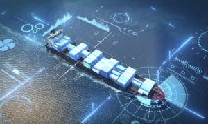 Montage avec une photo de bateau de transport de containers